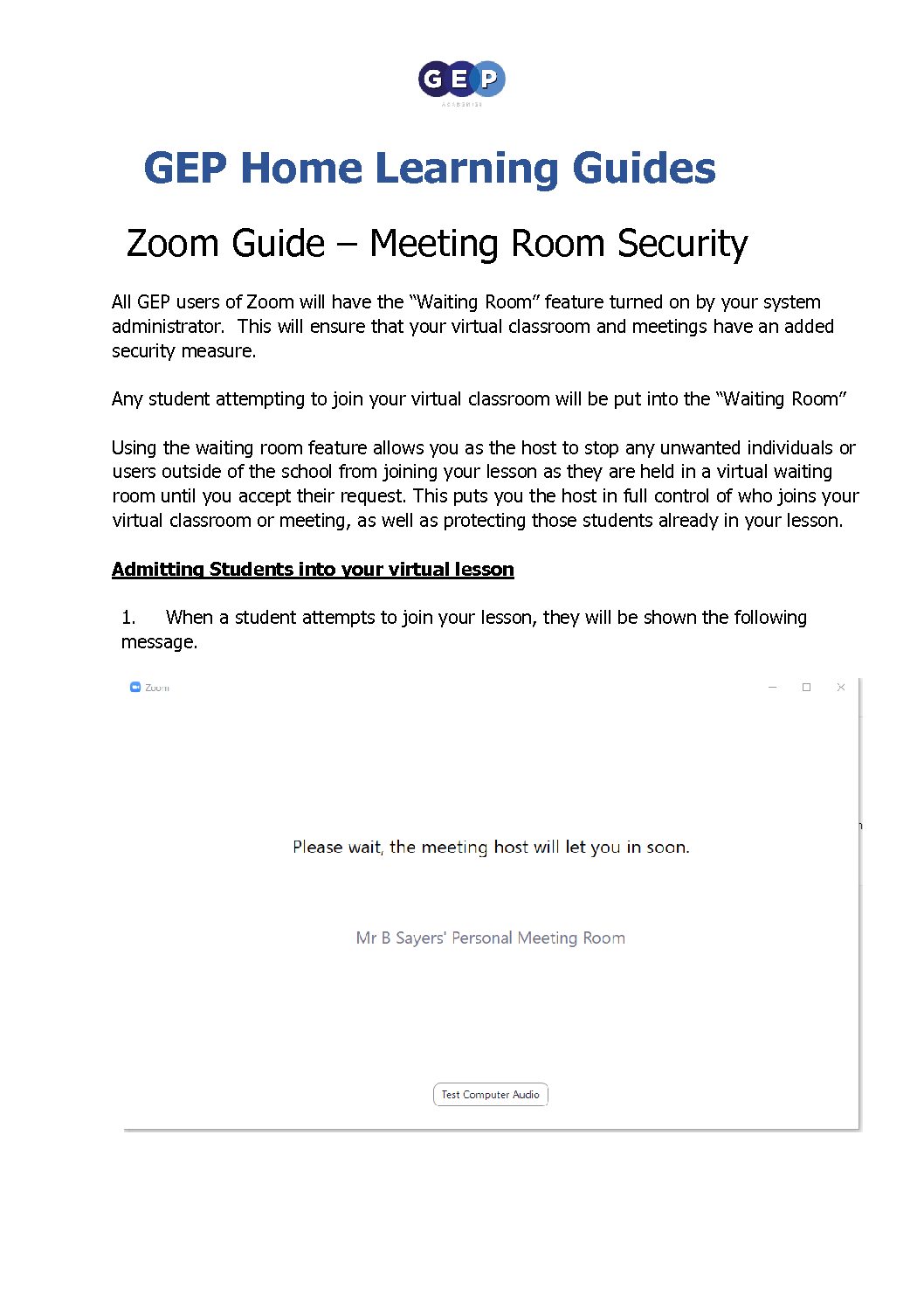 Zoom Guide Enable Waiting Room Guide – GEP